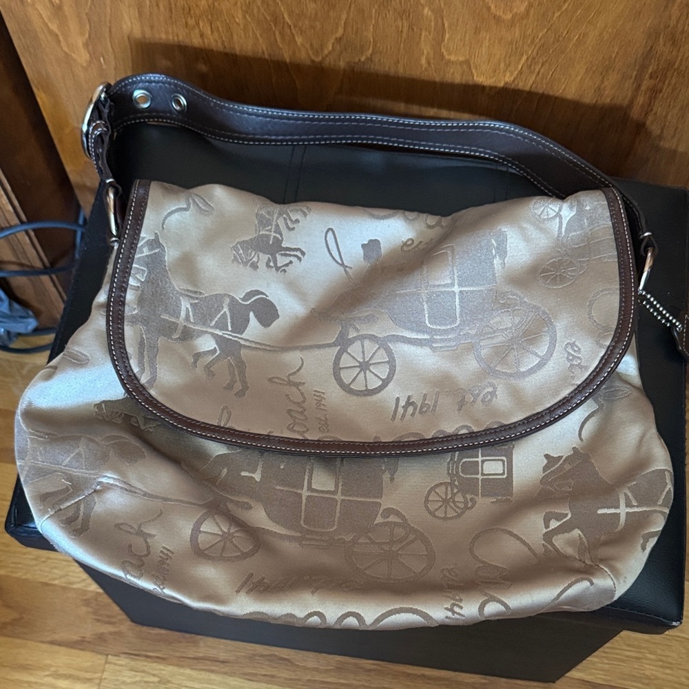 Coach Tan Shoulder Bag with Horse and Carriage Design